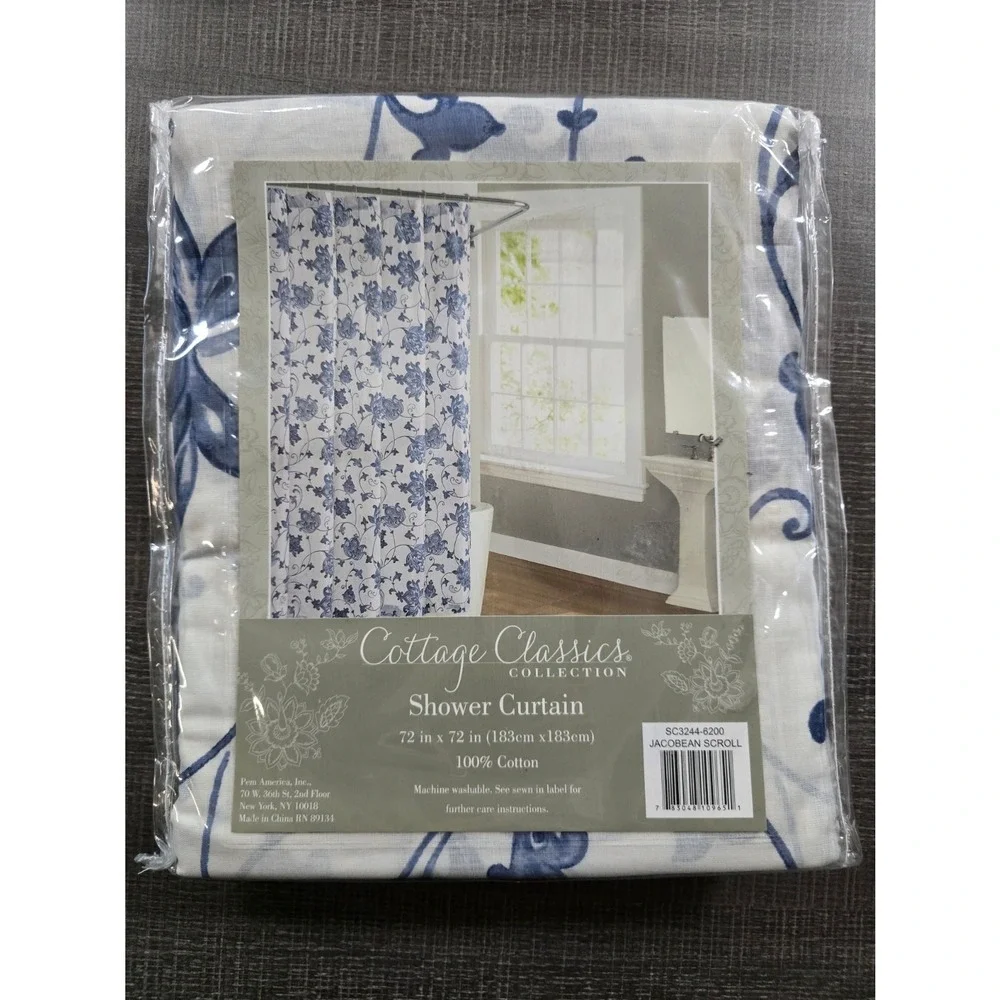 Cottage Classics Blue & White Fabric Shower Curtain 72